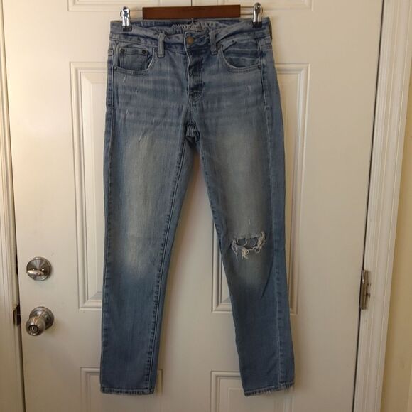 American Eaglel button front blue distressed stretch boy Jean  jeans - Picture 4 of 15